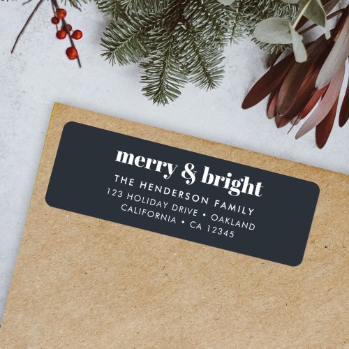 Merry and Bright Black and White Trendy Christmas Label