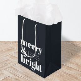 Merry and Bright Black and White Trendy Christmas Medium Gift Bag