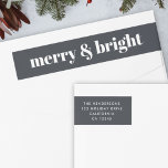 Merry and Bright Black and White Trendy Christmas Wrap Around Label<br><div class="desc">A stylish modern holiday address label with a bold retro typography quote "merry & bright" in white on a off black. The greeting and address can be easily customized to suit your needs. A trendy fun design to stand out this holiday season!</div>