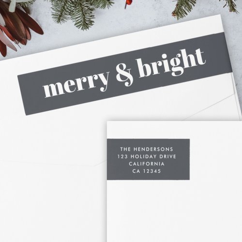 Merry and Bright Black and White Trendy Christmas Wrap Around Label