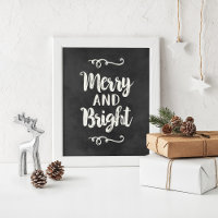 Merry and Bright Black Chalkboard Christmas Art