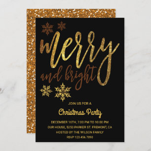 Merry and Bright Black Gold Christmas Party Invitation