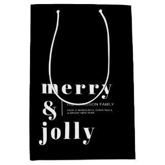 Merry and Bright Black Modern Christmas Holiday  Medium Gift Bag