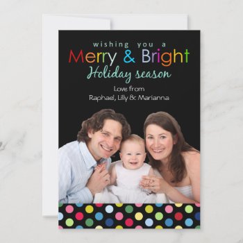 Merry And Bright Black Modern Holiday Photo Card by PeachyPrints at Zazzle