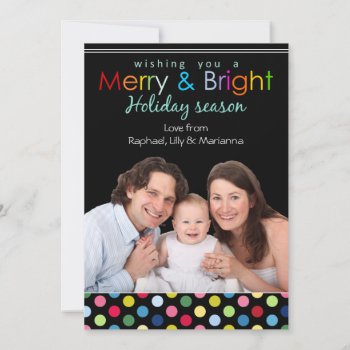 Merry And Bright Black Modern Holidays Photo Card by PeachyPrints at Zazzle