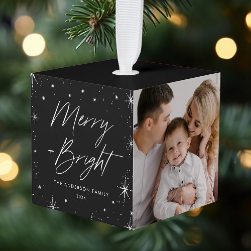 Merry and Bright Black Photo Cube Ornament