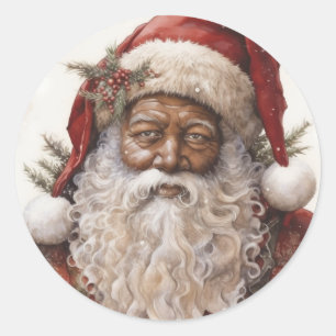 Merry and Bright Black Santa: Christmas Magic Classic Round Sticker