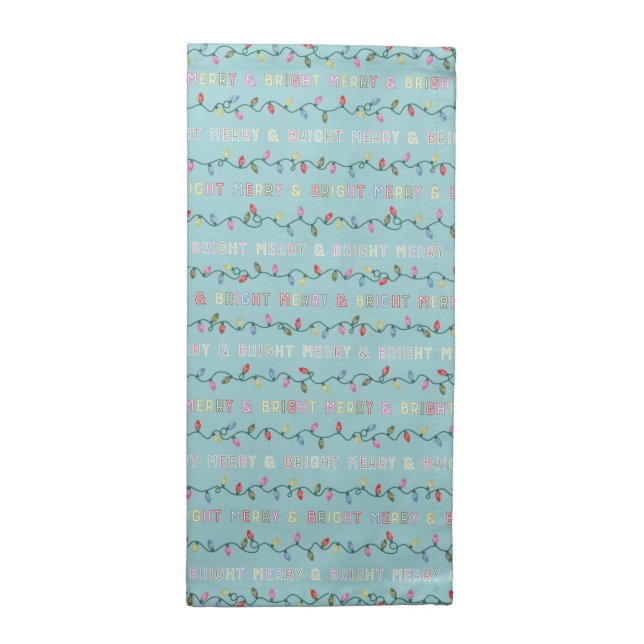 Merry and Bright Blue Christmas Lights Cloth Napkin (Half Fold)