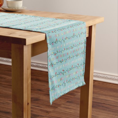 Merry and Bright Blue Christmas Lights Short Table Runner