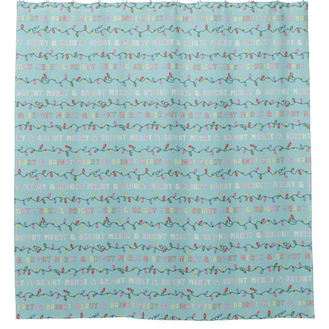 Merry and Bright Blue Christmas Lights Shower Curtain (Front)