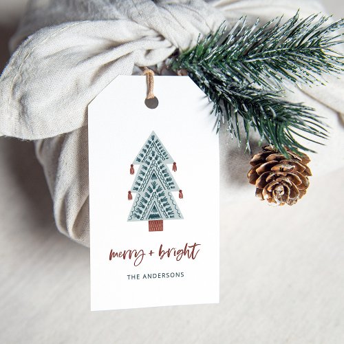 Merry and Bright  Boho Christmas Tree and Script Gift Tags