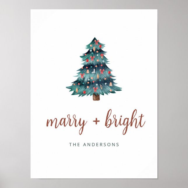 Merry and Bright | Boho Christmas Tree and Script  Poster (Front)