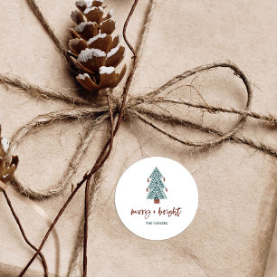 Merry and Bright Boho Christmas Tree Classic Round Sticker