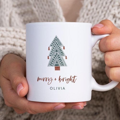 Merry and Bright  Boho Christmas Tree Coffee Mug
