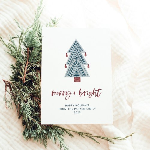 Merry and Bright  Boho Christmas Tree No Photo Holiday Card