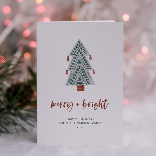 Merry and Bright  Boho Christmas Tree No Photo Holiday Card