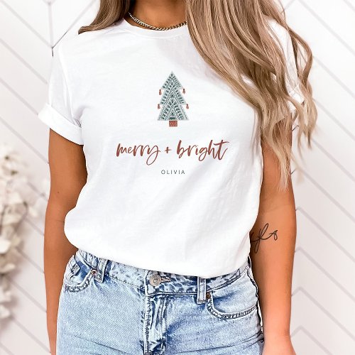 Merry and Bright  Boho Christmas Tree T_Shirt
