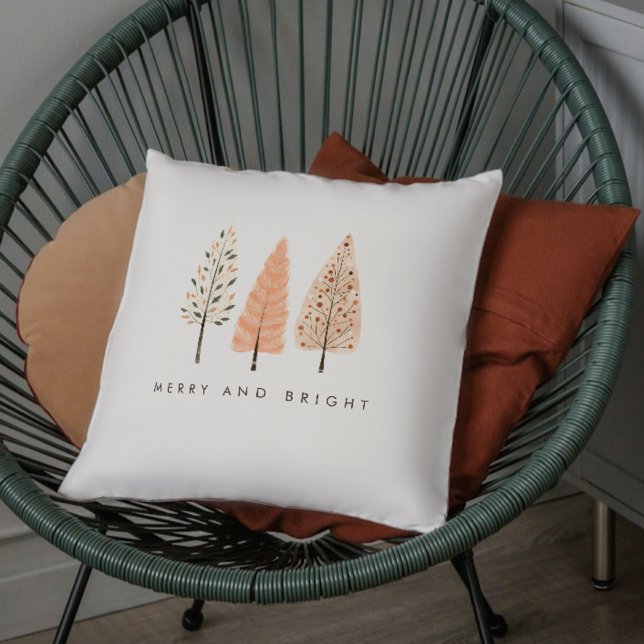 Merry And Bright Boho Minimalist Christmas Tree Throw Pillow (Creator Uploaded)