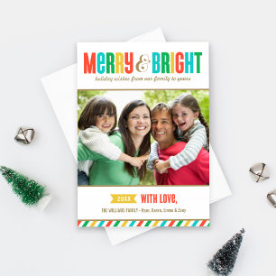 Merry and Bright Bold Colors and Stripes Photo Holiday Card