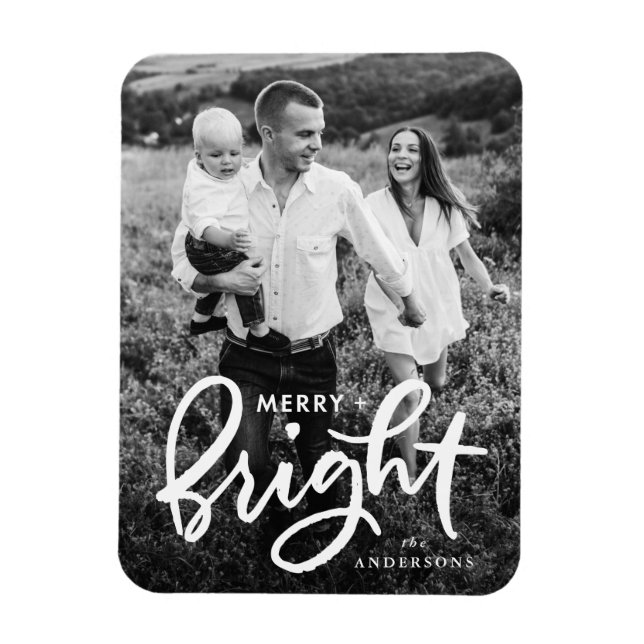 Merry and Bright Bold Script Holiday Photo Magnet (Vertical)