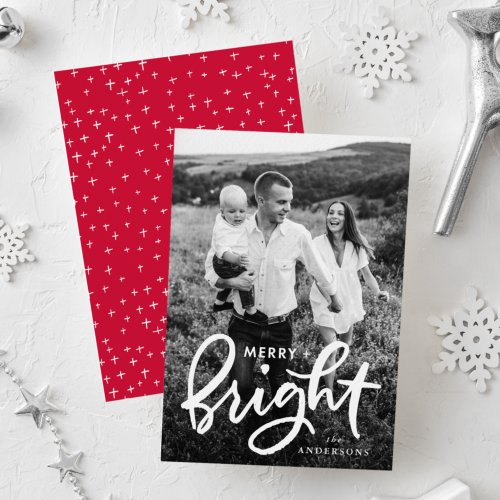 Merry and Bright Bold Script Photo Holiday Card
