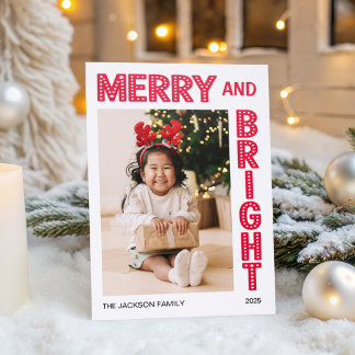 Merry and bright bold typography Christmas Letterpress Photo Cards