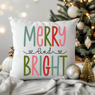Merry and Bright Bright Colors Christmas Decor Throw Pillow