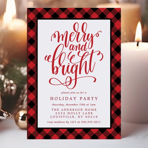 Merry and Bright Buffalo Plaid Christmas Holiday P Invitation