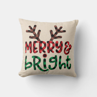 Merry and Bright Buffalo Plaid Christmas Throw Pillow