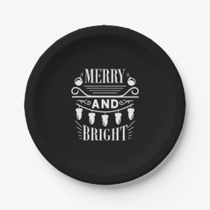 Merry And Bright Bulb Light Xmas Holiday Christmas Paper Plates
