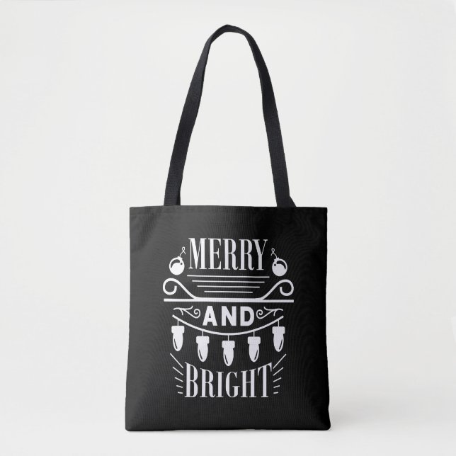 Merry And Bright Bulb Light Xmas Holiday Christmas Tote Bag (Front)