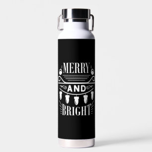 Merry And Bright Bulb Light Xmas Holiday Christmas Water Bottle