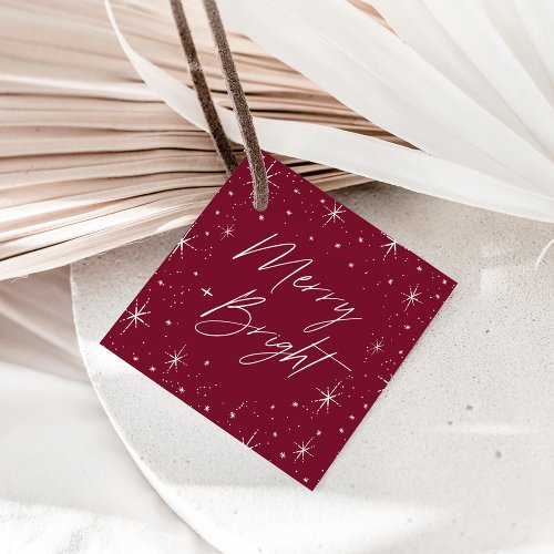 Merry and Bright Burgundy Christmas Favor Tags