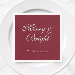 Merry and Bright Burgundy Christmas Holiday Party Napkins