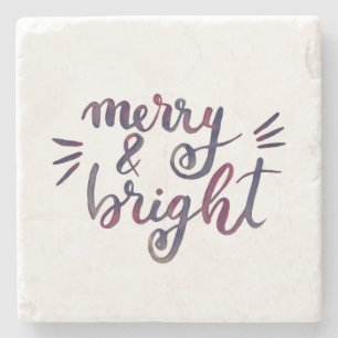 Merry and bright - burgundy stone coaster