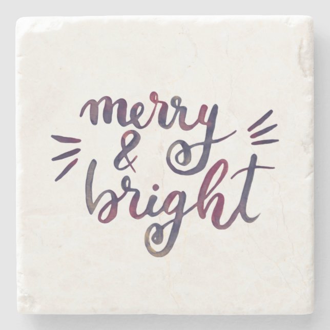 Merry and bright - burgundy stone coaster (Front)