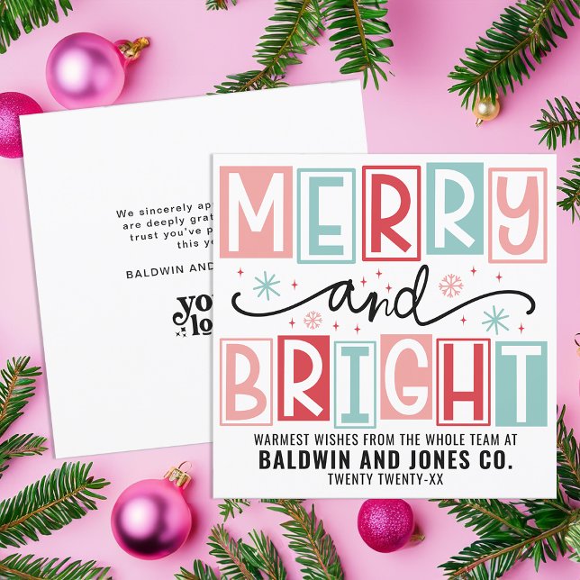 Merry And Bright Business Company Logo Personalize Holiday Card (Creator Uploaded)