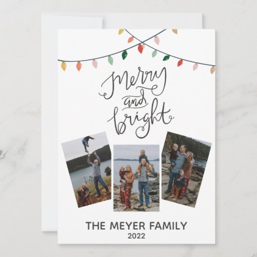 Merry and Bright Calligraphy Christmas Lights Holiday Card