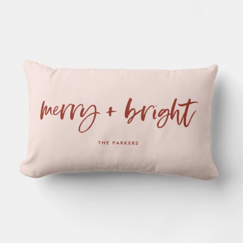 Merry and Bright  Casual Script Pink and Red Lumbar Pillow