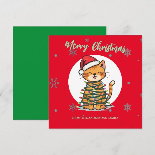 Merry and Bright cat Christmas kitten snow winter Holiday Card (Front/Back)