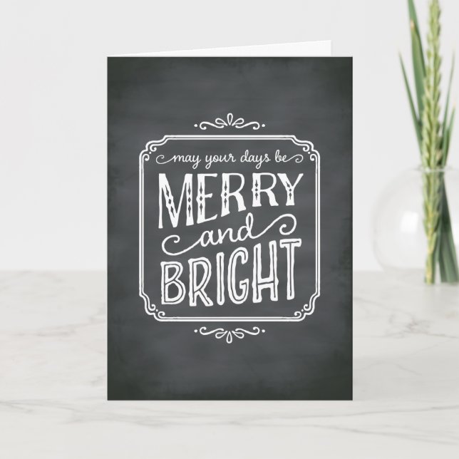 Merry and Bright Chalkboard Holiday Greeting Card (Front)