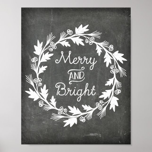 Merry and Bright Chalkboard Rustic Christmas Sign (Front)