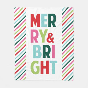 Merry and Bright Cheerful Holiday Fleece Blanket