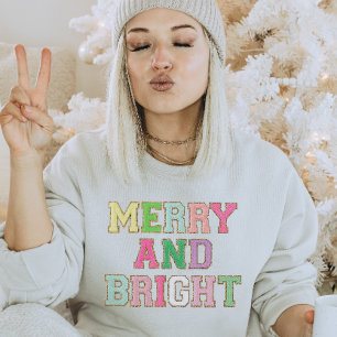 Merry And Bright Chenille Patch Letter Christmas Sweatshirt