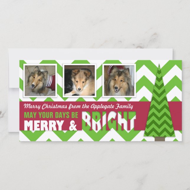 Merry and Bright Chevron Christmas Photo Card (Front)