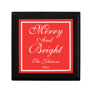 Merry And Bright Chic Script Elegant Red Christmas Gift Box