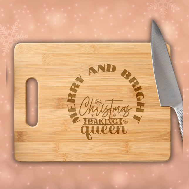 Merry and Bright Christmas Baking Queen etched Engraved Cutting Board (Creator Uploaded)