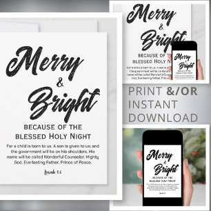 Merry and Bright Christmas Black Script Holiday Card