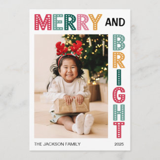 Merry and Bright Christmas bold photo Holiday Card
