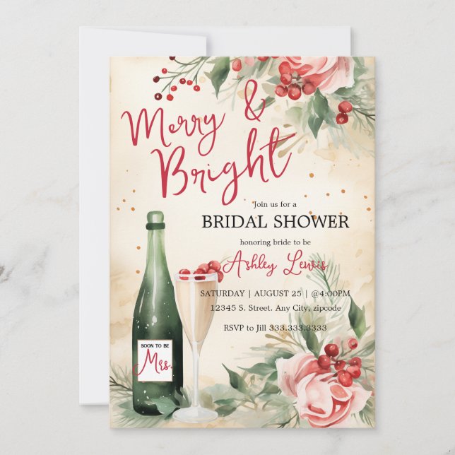 Merry and bright Christmas bridal shower brunch Invitation (Front)